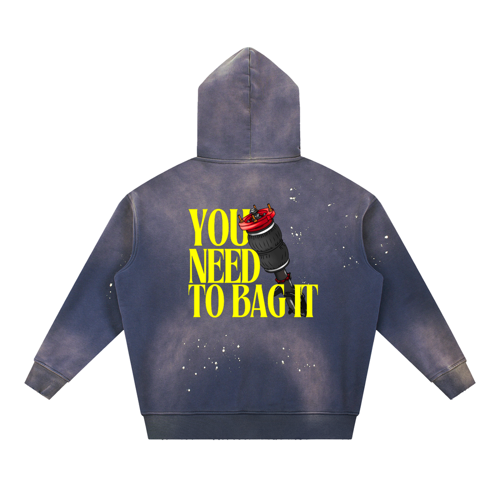 Bag it Washed Frayed Fleece Hoodie